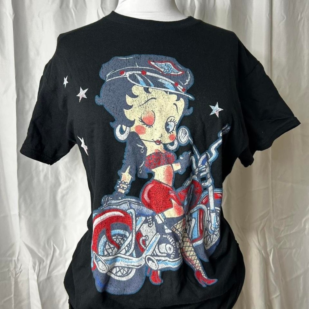 Betty Boop Biker Graphic Tee Fleischer Studios Motorcycle Pinup Shirt Y2K